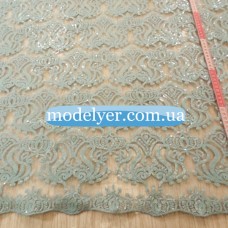 Ткань Сетка с пайетками корона (голубой)